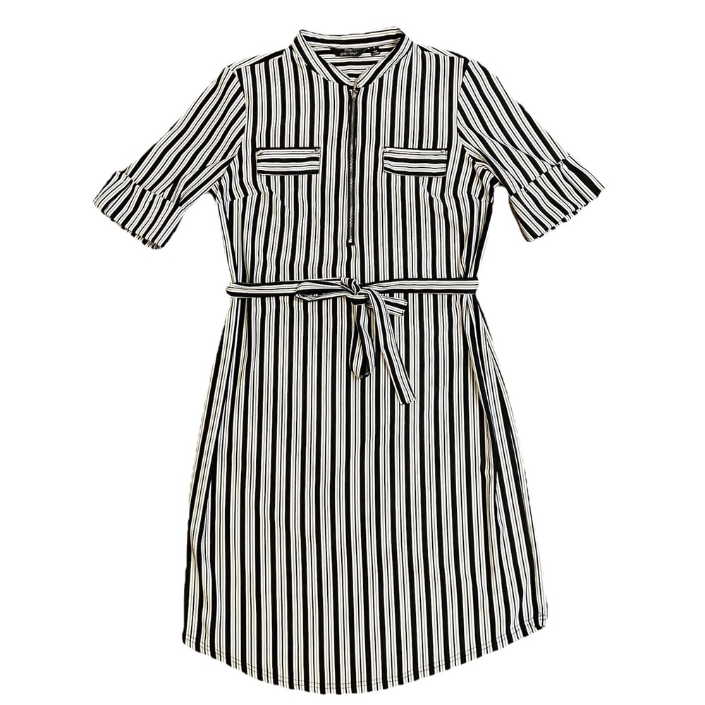 Mille Gabrielle Dress M Black White Striped Parisian Chic Minimal Luxe Office‎